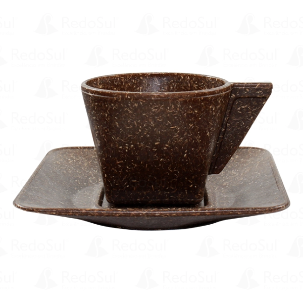 Xícara de Café com Pires Personalizada de Fibra de Madeira ou Coco Xícara de Café com Pires Personalizada de Fibra de Madeira ou Coco