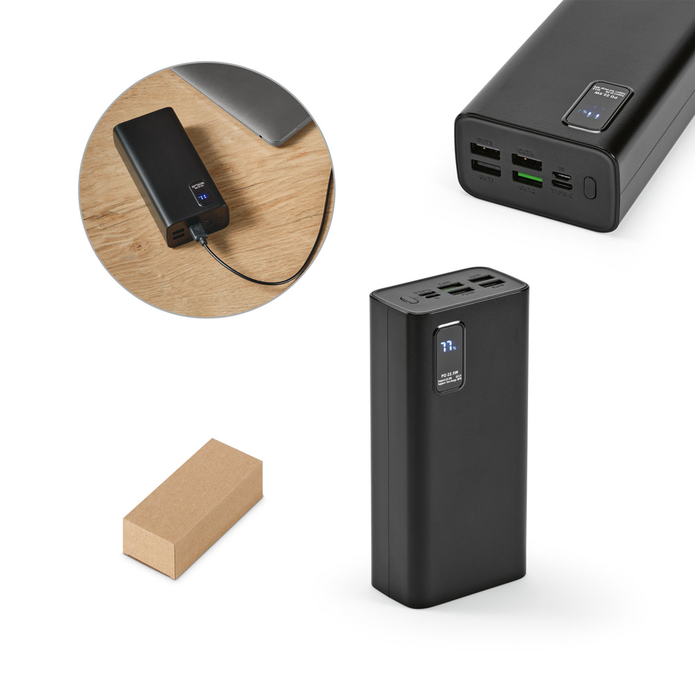 Bateria portátil personalizado em ABS reciclado e bateria em lítio 30'000 mAh
