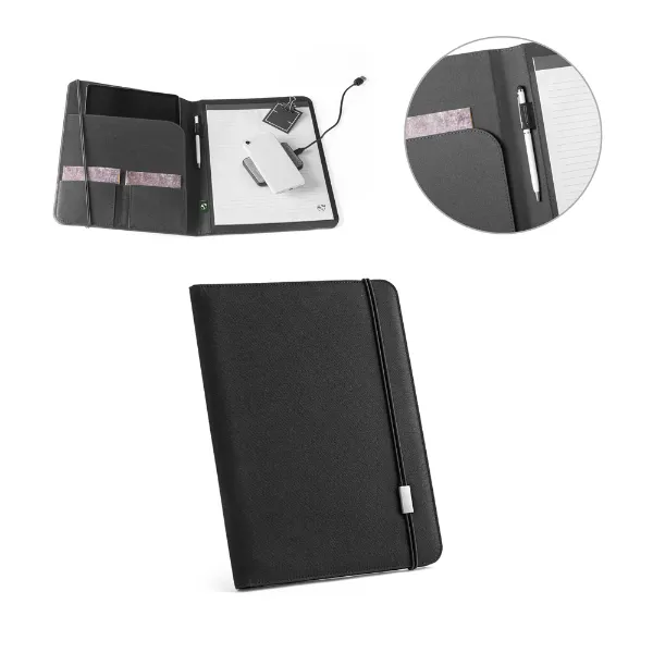 Pasta personalizada A4 em poliéster reciclado 300D com caderno com 40 páginas pautadas