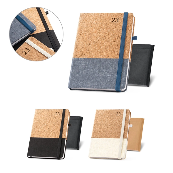 Agenda em cortiça e linho personalizada 21 x 15 cm