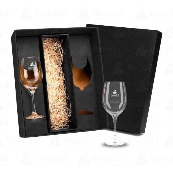 Jogo de 2 taças de vidro para vinho com porta  garrafa
